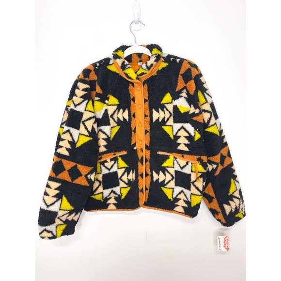 Free People Hit The Slopes Printed Fleece Jacket in Night Sky Combo Size XS - Picture 2 of 5